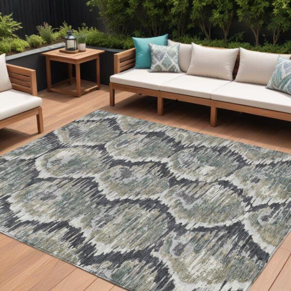 10' X 14' Charcoal Gray And Silver Abstract Washable Indoor Outdoor Area Rug