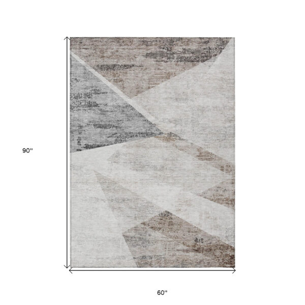 5' X 8' Silver Beige And Gray Abstract Washable Indoor Outdoor Area Rug
