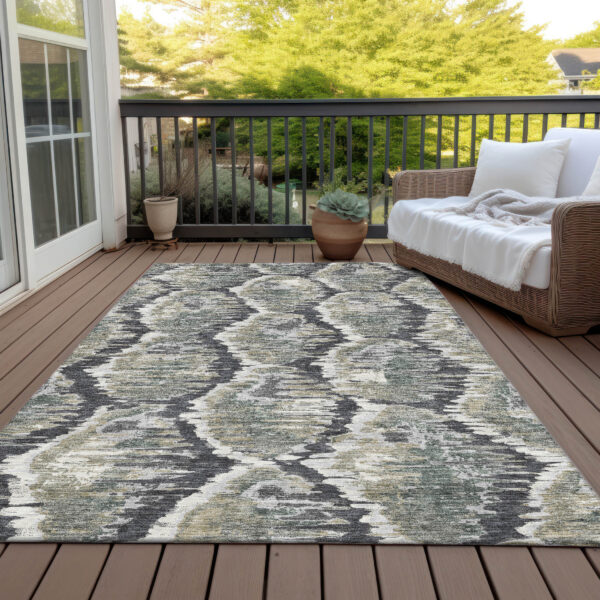 10' X 14' Charcoal Gray And Silver Abstract Washable Indoor Outdoor Area Rug