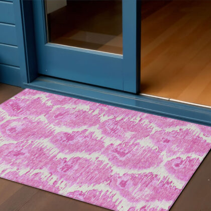 3' X 5' Pink Blush And Mauve Abstract Washable Indoor Outdoor Area Rug