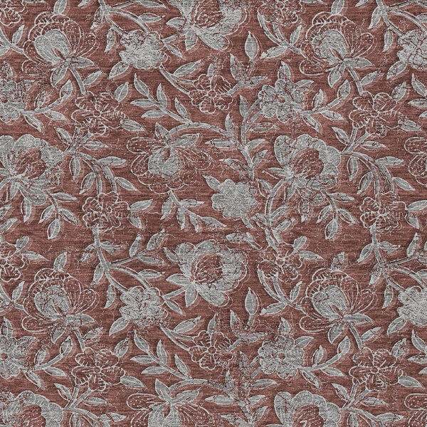 9' X 12' Orange Gray And Silver Floral Washable Indoor Outdoor Area Rug
