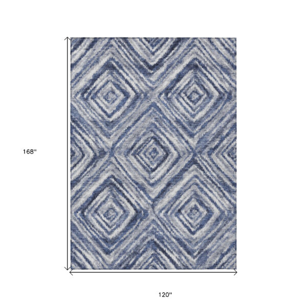 10' X 14' Navy Blue And Sky Blue Geometric Washable Indoor Outdoor Area Rug