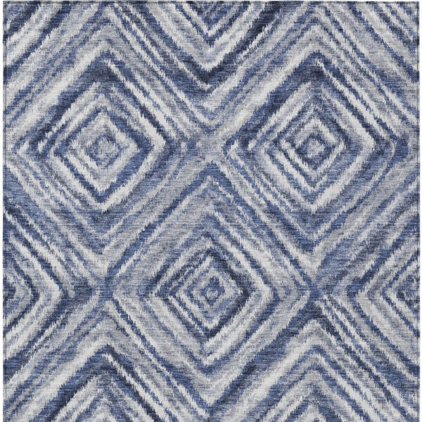 10' X 14' Navy Blue And Sky Blue Geometric Washable Indoor Outdoor Area Rug