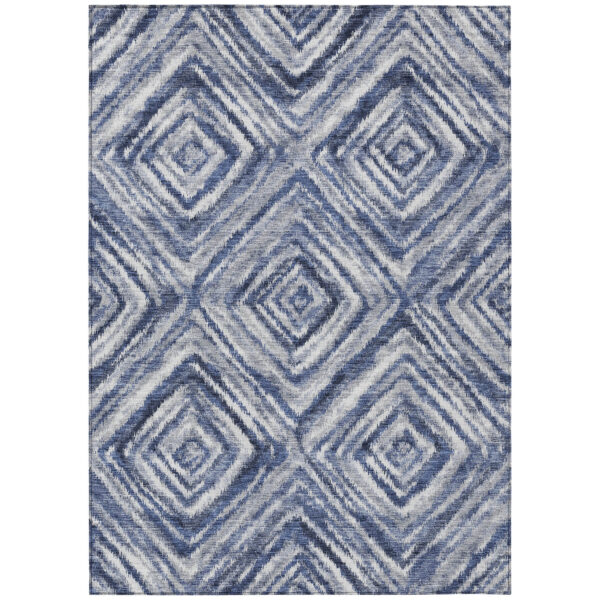 10' X 14' Navy Blue And Sky Blue Geometric Washable Indoor Outdoor Area Rug