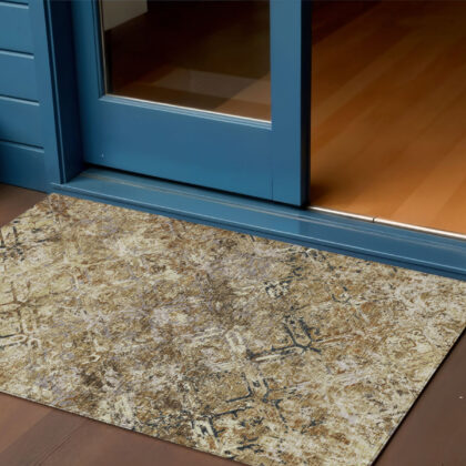 3' X 5' Beige Brown And Copper Geometric Washable Indoor Outdoor Area Rug