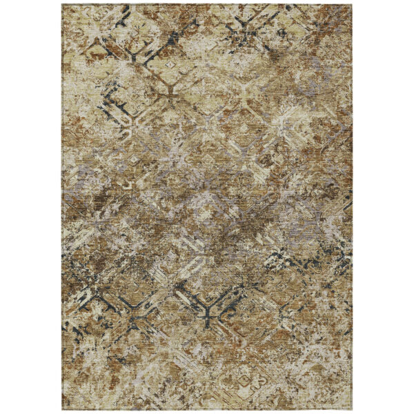 3' X 5' Beige Brown And Copper Geometric Washable Indoor Outdoor Area Rug
