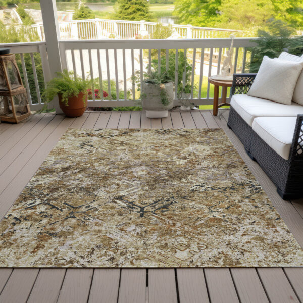 3' X 5' Beige Brown And Copper Geometric Washable Indoor Outdoor Area Rug