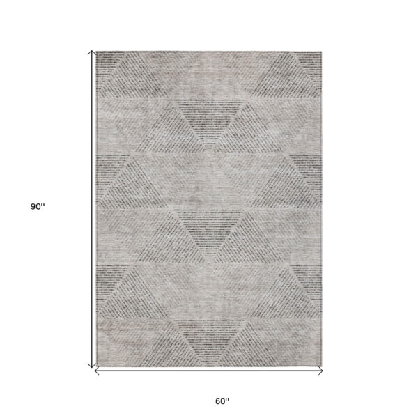 5' X 8' Taupe Brown And Ivory Geometric Washable Indoor Outdoor Area Rug
