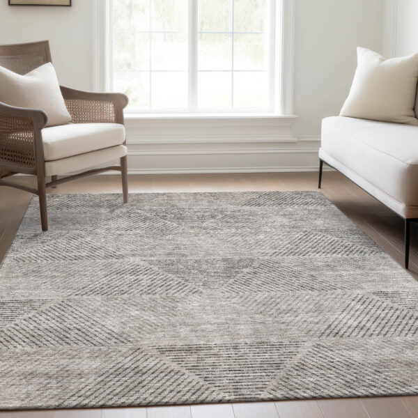 5' X 8' Taupe Brown And Ivory Geometric Washable Indoor Outdoor Area Rug