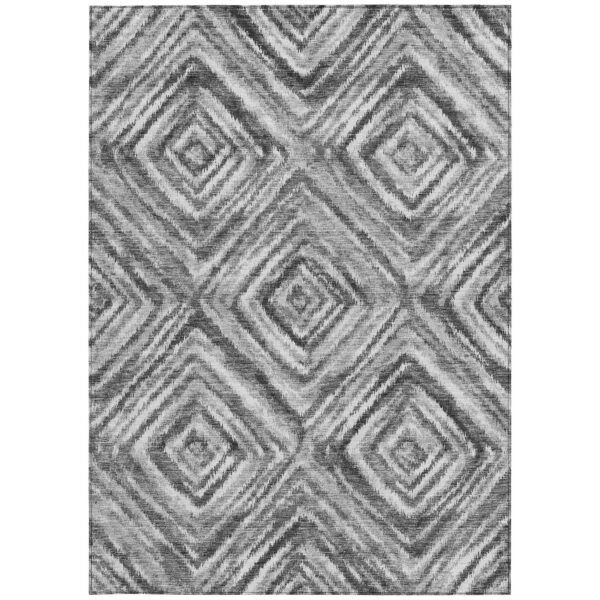8' X 10' Gray Silver And Ivory Geometric Washable Indoor Outdoor Area Rug