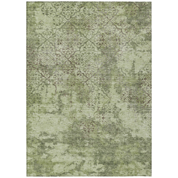 8' X 10' Artichoke Green And Fern Green Floral Washable Indoor Outdoor Area Rug