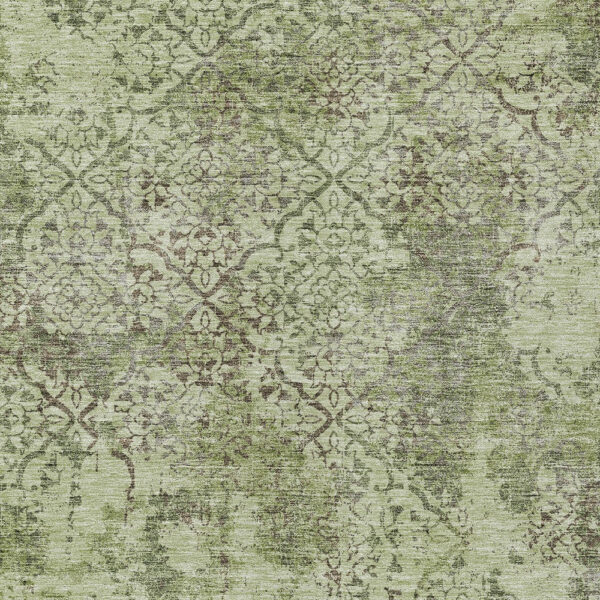 8' X 10' Artichoke Green And Fern Green Floral Washable Indoor Outdoor Area Rug