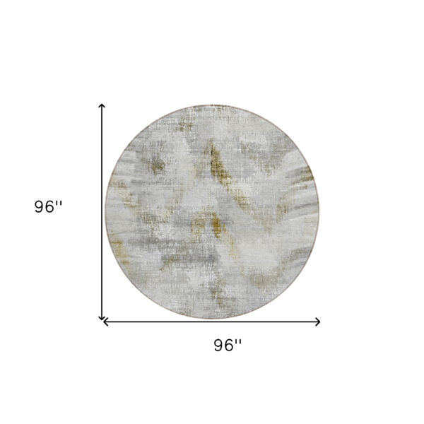 8' Taupe Gray And Brown Round Abstract Washable Indoor Outdoor Area Rug