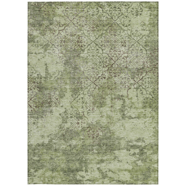 8' X 10' Artichoke Green And Fern Green Floral Washable Indoor Outdoor Area Rug