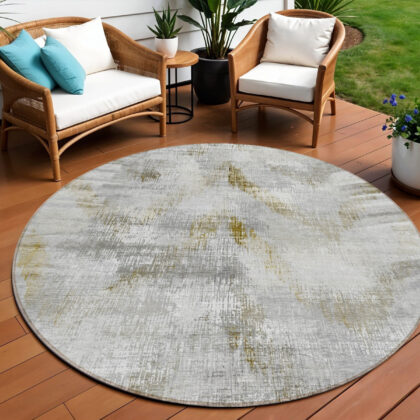 8' Taupe Gray And Brown Round Abstract Washable Indoor Outdoor Area Rug