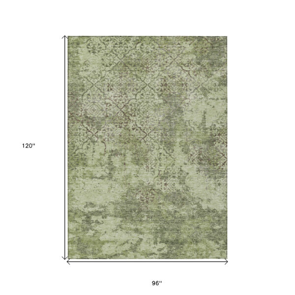 8' X 10' Artichoke Green And Fern Green Floral Washable Indoor Outdoor Area Rug