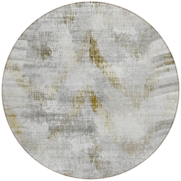 8' Taupe Gray And Brown Round Abstract Washable Indoor Outdoor Area Rug