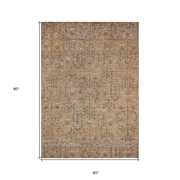5' X 8' Terra Cotta And Copper Southwestern Washable Indoor Outdoor Area Rug