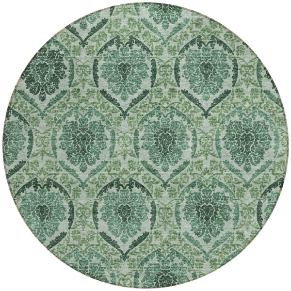 8' Fern Green And Emerald Round Medallion Washable Indoor Outdoor Area Rug