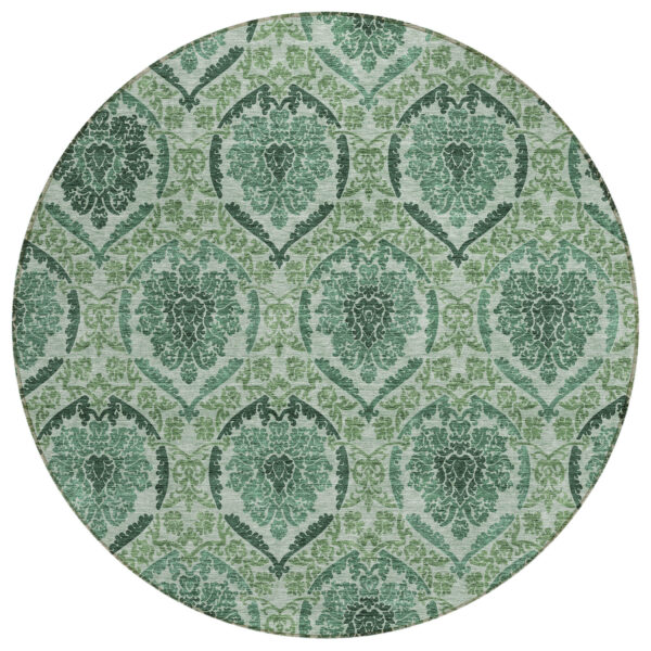 8' Fern Green And Emerald Round Medallion Washable Indoor Outdoor Area Rug
