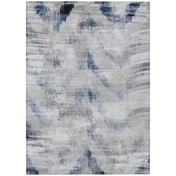 8' X 10' Gray Silver And Blue Abstract Washable Indoor Outdoor Area Rug