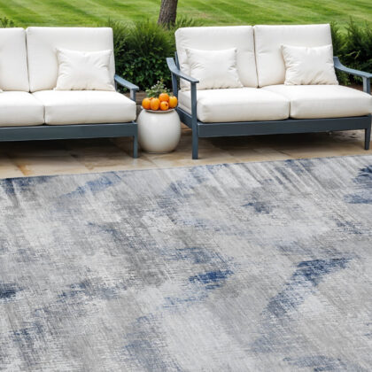 8' X 10' Gray Silver And Blue Abstract Washable Indoor Outdoor Area Rug
