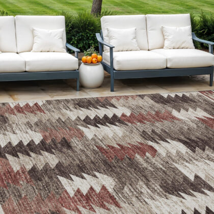 8' X 10' Brown And Ivory Southwestern Washable Indoor Outdoor Area Rug