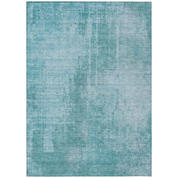 5' X 8' Aqua Teal Blue And Gray Abstract Washable Indoor Outdoor Area Rug