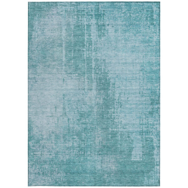 5' X 8' Aqua Teal Blue And Gray Abstract Washable Indoor Outdoor Area Rug