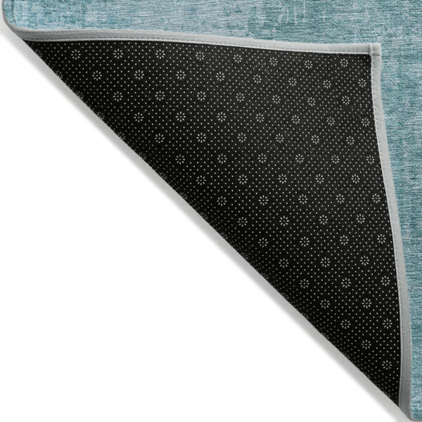5' X 8' Aqua Teal Blue And Gray Abstract Washable Indoor Outdoor Area Rug