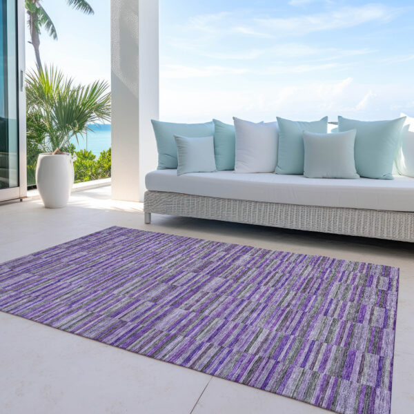 3' X 5' Purple And Lavender Striped Washable Indoor Outdoor Area Rug