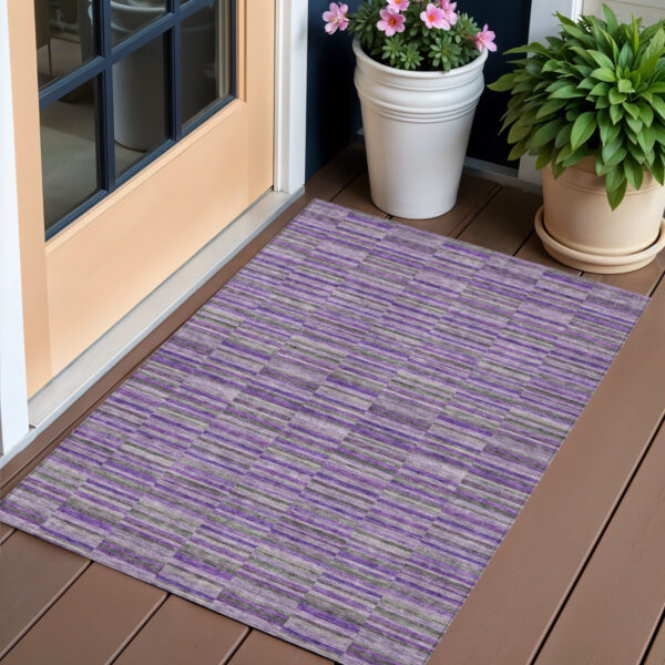 3' X 5' Purple And Lavender Striped Washable Indoor Outdoor Area Rug