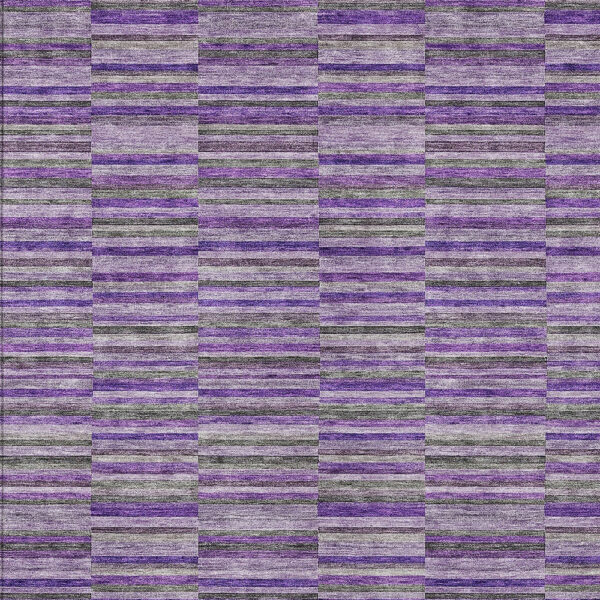 3' X 5' Purple And Lavender Striped Washable Indoor Outdoor Area Rug