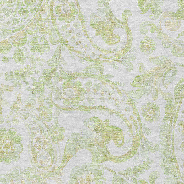 9' X 12' Sage Green And Ivory Paisley Washable Indoor Outdoor Area Rug