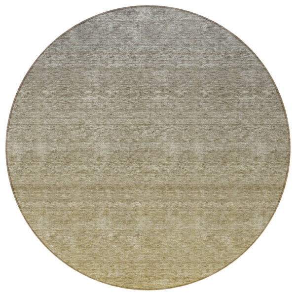 8' Gold Beige And Taupe Round Ombre Washable Indoor Outdoor Area Rug