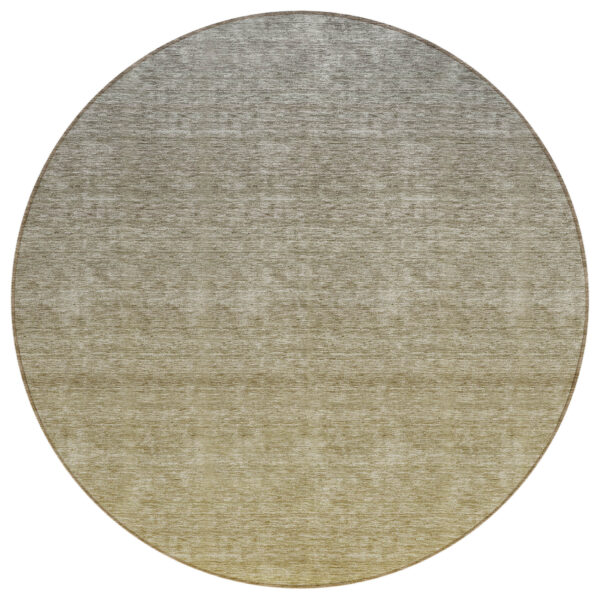 8' Gold Beige And Taupe Round Ombre Washable Indoor Outdoor Area Rug