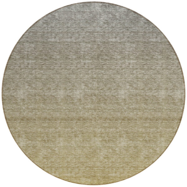 8' Gold Beige And Taupe Round Ombre Washable Indoor Outdoor Area Rug