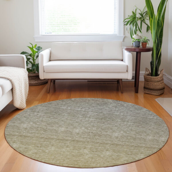 8' Gold Beige And Taupe Round Ombre Washable Indoor Outdoor Area Rug