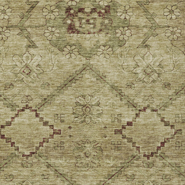 10' X 14' Brown Beige And Artichoke Green Floral Washable Indoor Outdoor Area Rug
