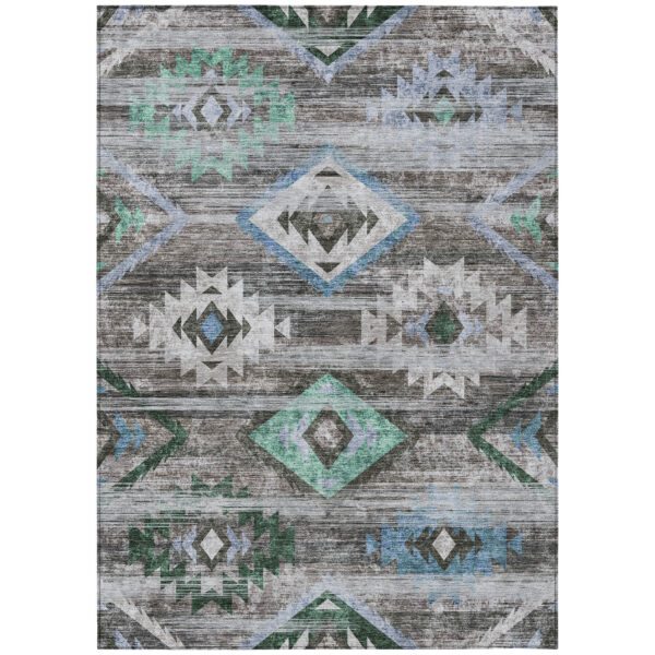 10' X 14' Brown Beige And Blue Southwestern Washable Indoor Outdoor Area Rug