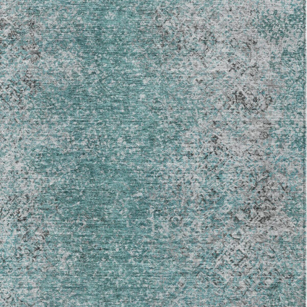8' X 10' Teal Blue Gray And Charcoal Oriental Washable Indoor Outdoor Area Rug