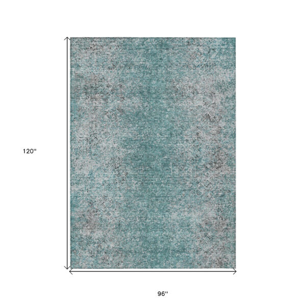 8' X 10' Teal Blue Gray And Charcoal Oriental Washable Indoor Outdoor Area Rug