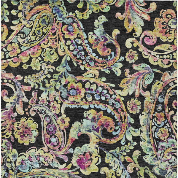 8' X 10' Black And Artichoke Green Paisley Washable Indoor Outdoor Area Rug