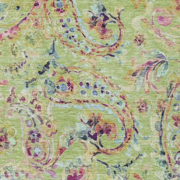 5' X 8' Artichoke Green Green And Pink Paisley Washable Indoor Outdoor Area Rug