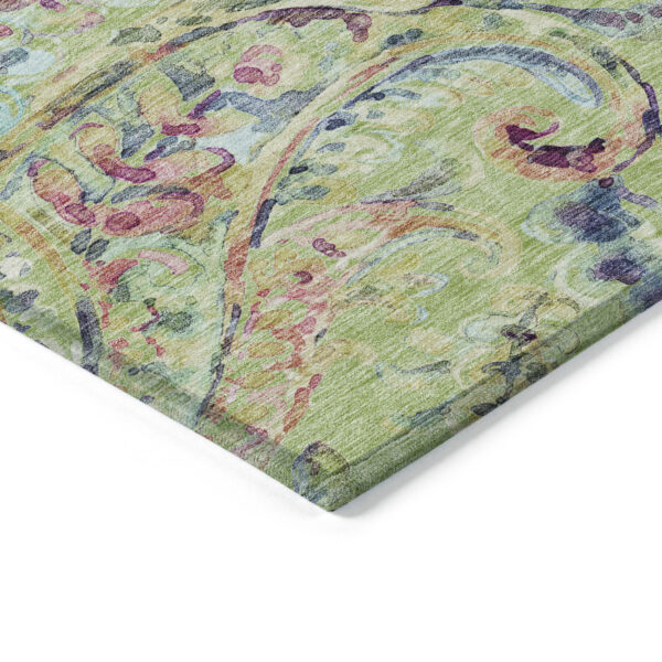 5' X 8' Artichoke Green Green And Pink Paisley Washable Indoor Outdoor Area Rug