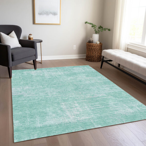 9' X 12' Turquoise And Teal Blue Abstract Washable Indoor Outdoor Area Rug