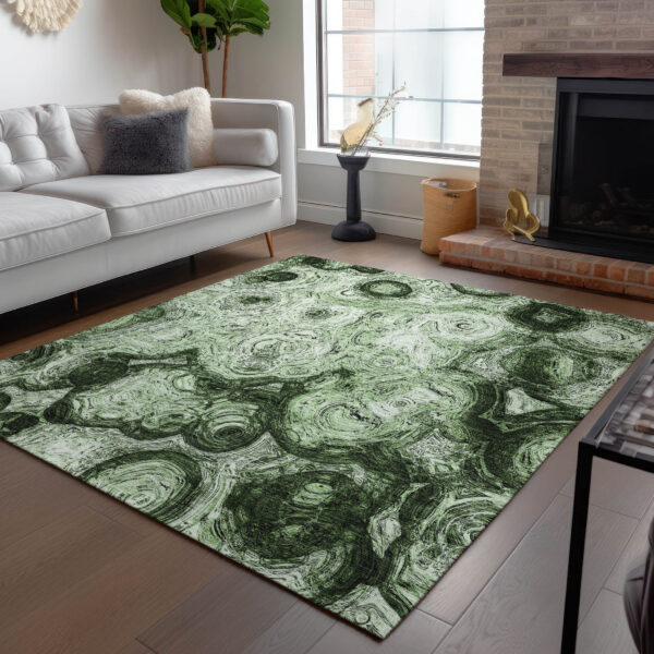 10' X 14' Artichoke Green And Emerald Abstract Washable Indoor Outdoor Area Rug
