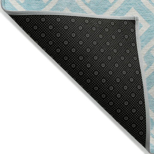 9' X 12' Aqua And Ivory Geometric Washable Indoor Outdoor Area Rug