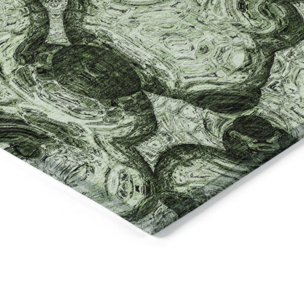 10' X 14' Artichoke Green And Emerald Abstract Washable Indoor Outdoor Area Rug