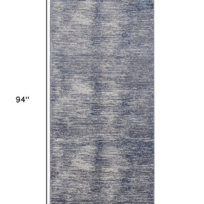 8' Blue Gray And Ivory Striped Power Loom Distressed Runner Rug